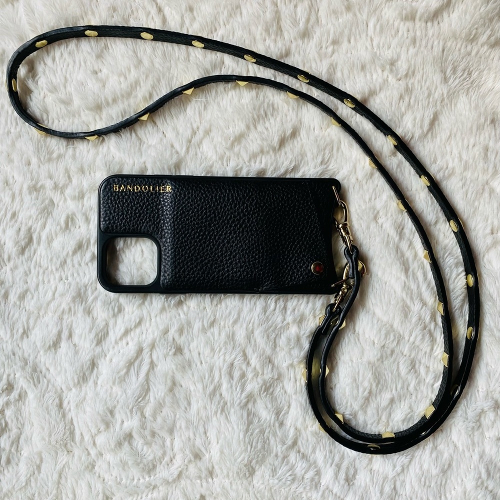 Bandolier Sarah black pebble-leather crossbody case/wallet